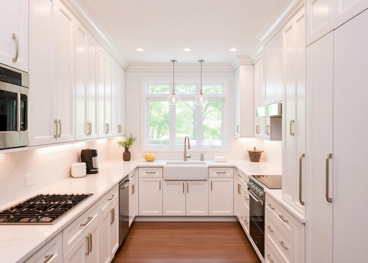 Modern kitchen with white cabinets